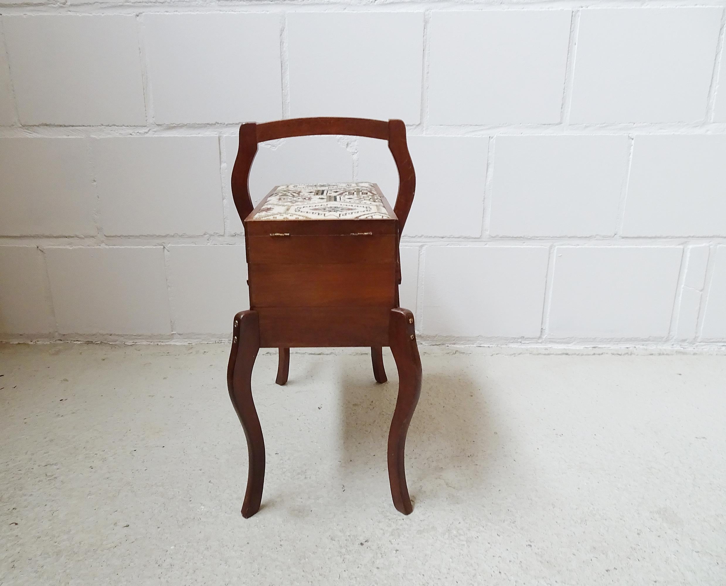Mid-20th Century Mid Century Sewing Box Table with Tapistry, Boho Style