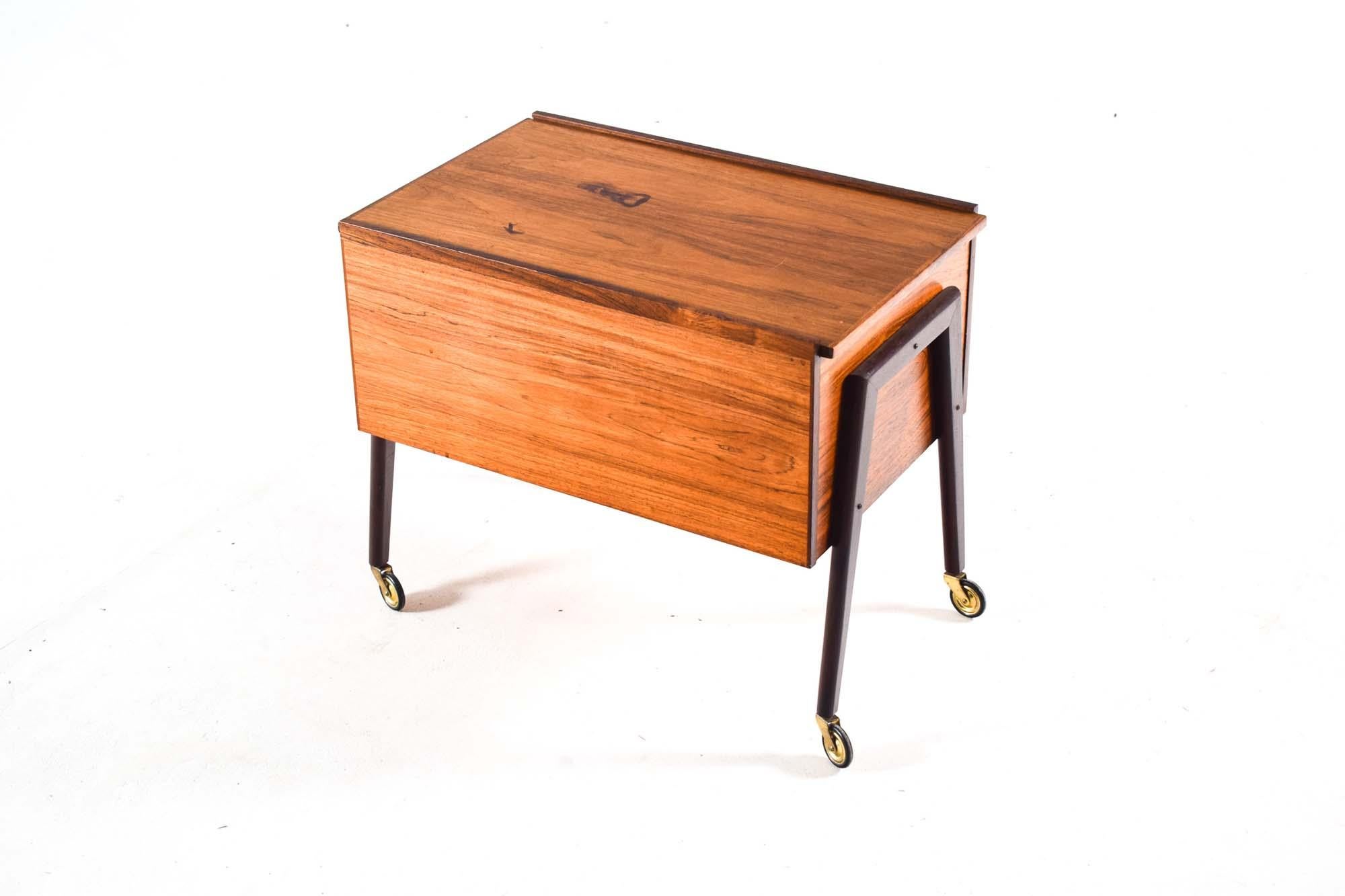Mid-Century Modern Mid Century Sewing Table in Rosewood with sliding top plate