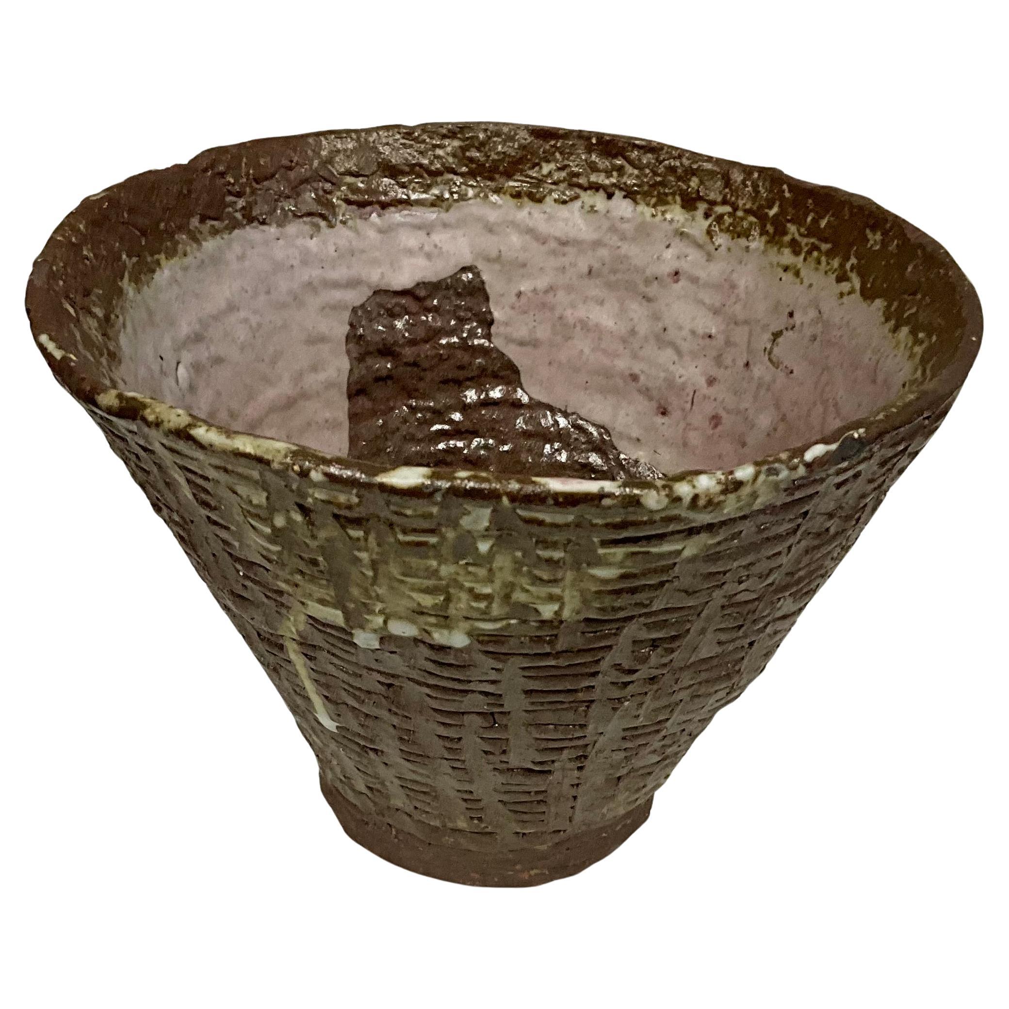 Mid-Century Sgraffito Earthenware Basketweave Studio Pottery