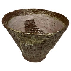 Mid-Century Sgraffito Earthenware Basketweave Studio Pottery