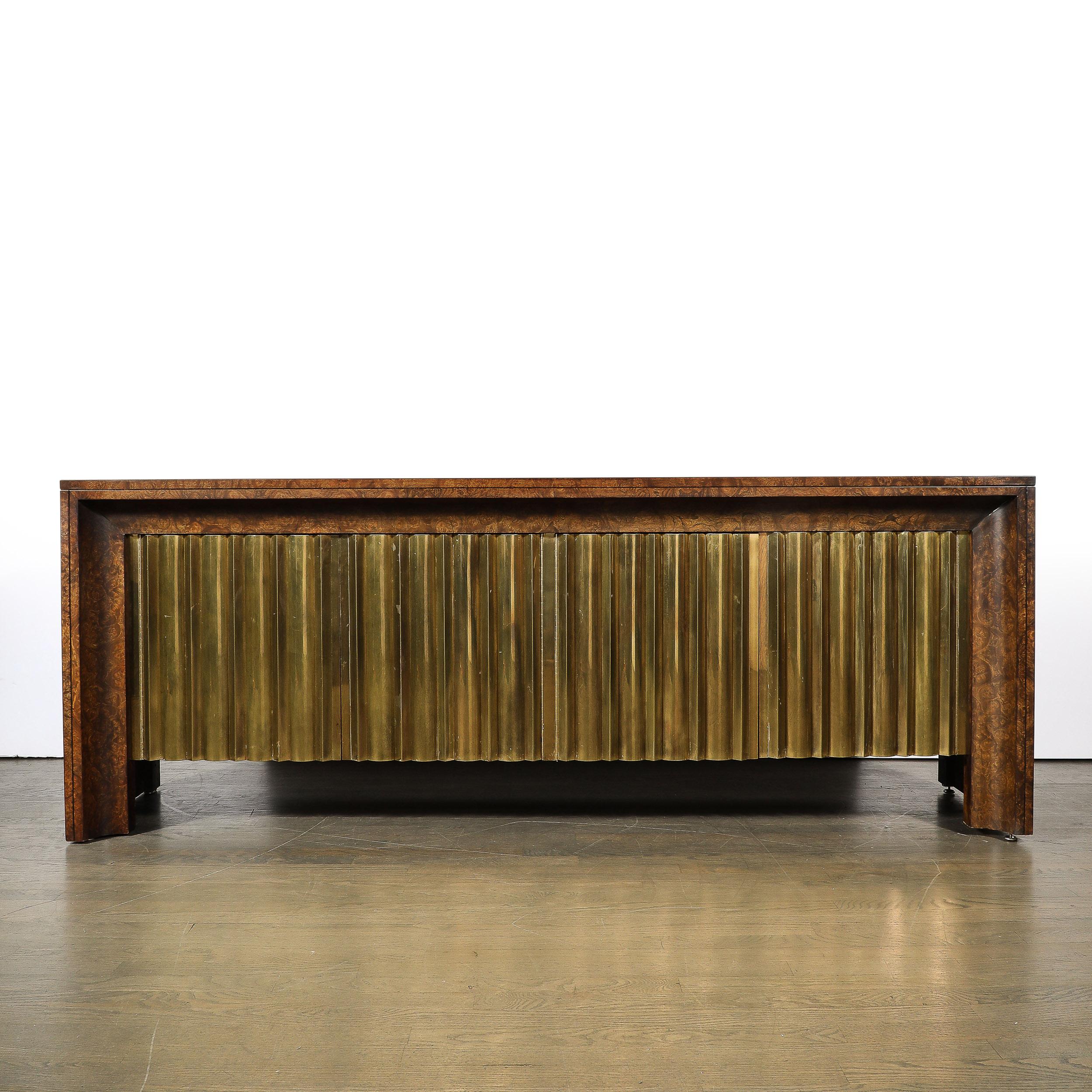 American Mid-Century Shadowbox Book-Matched  Carpathian Elm Sideboard by Mastercraft For Sale