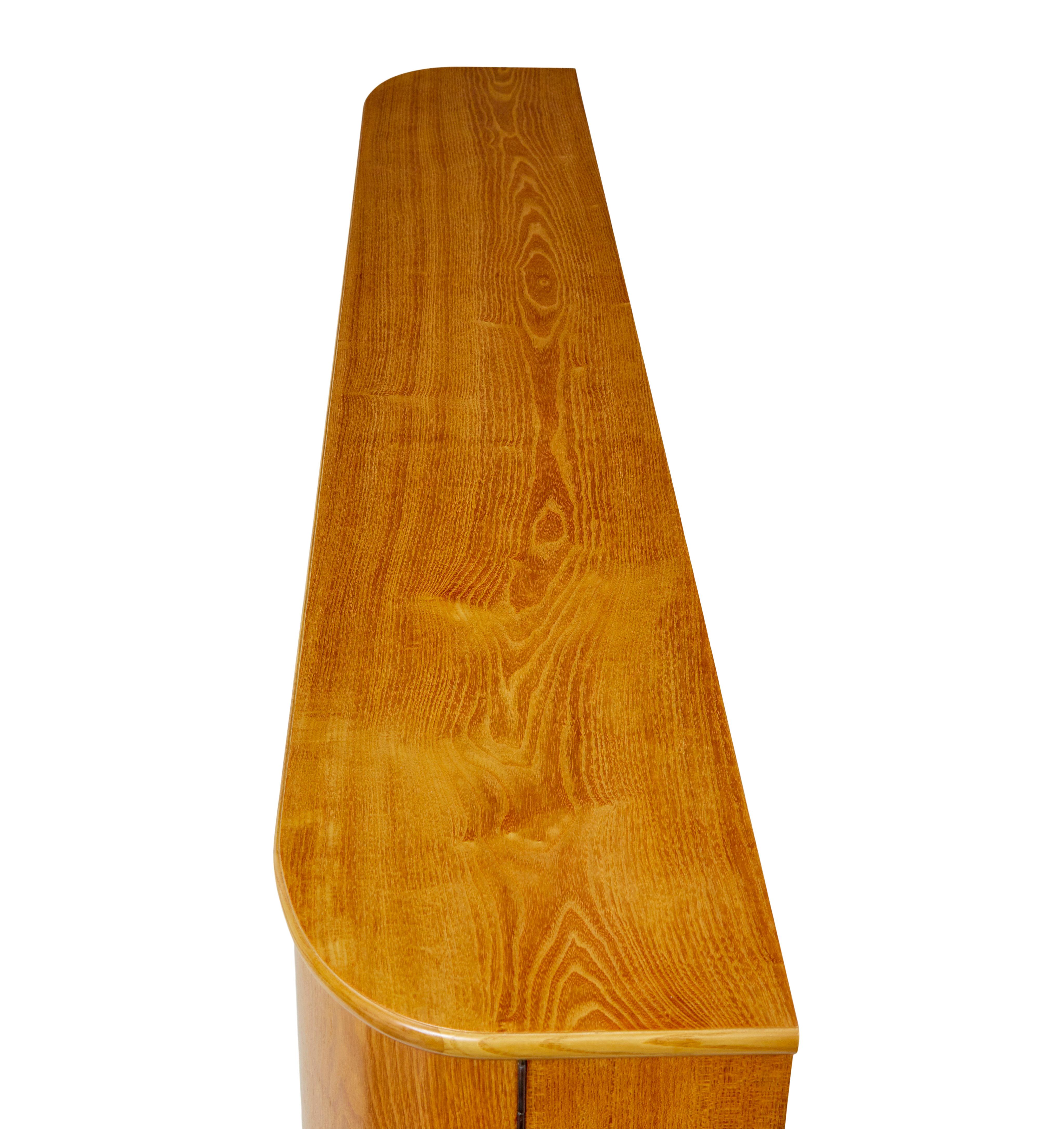 Mid century shaped Scandinavian elm low open bookcase For Sale 2