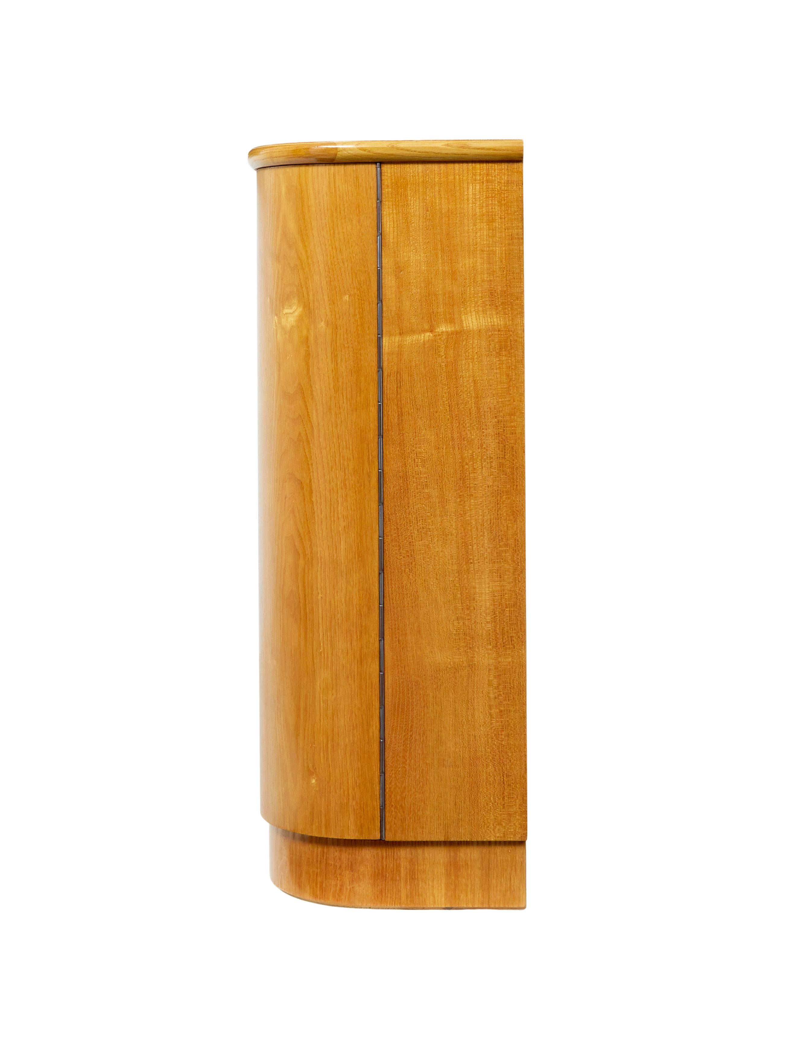 Swedish Mid century shaped Scandinavian elm low open bookcase For Sale