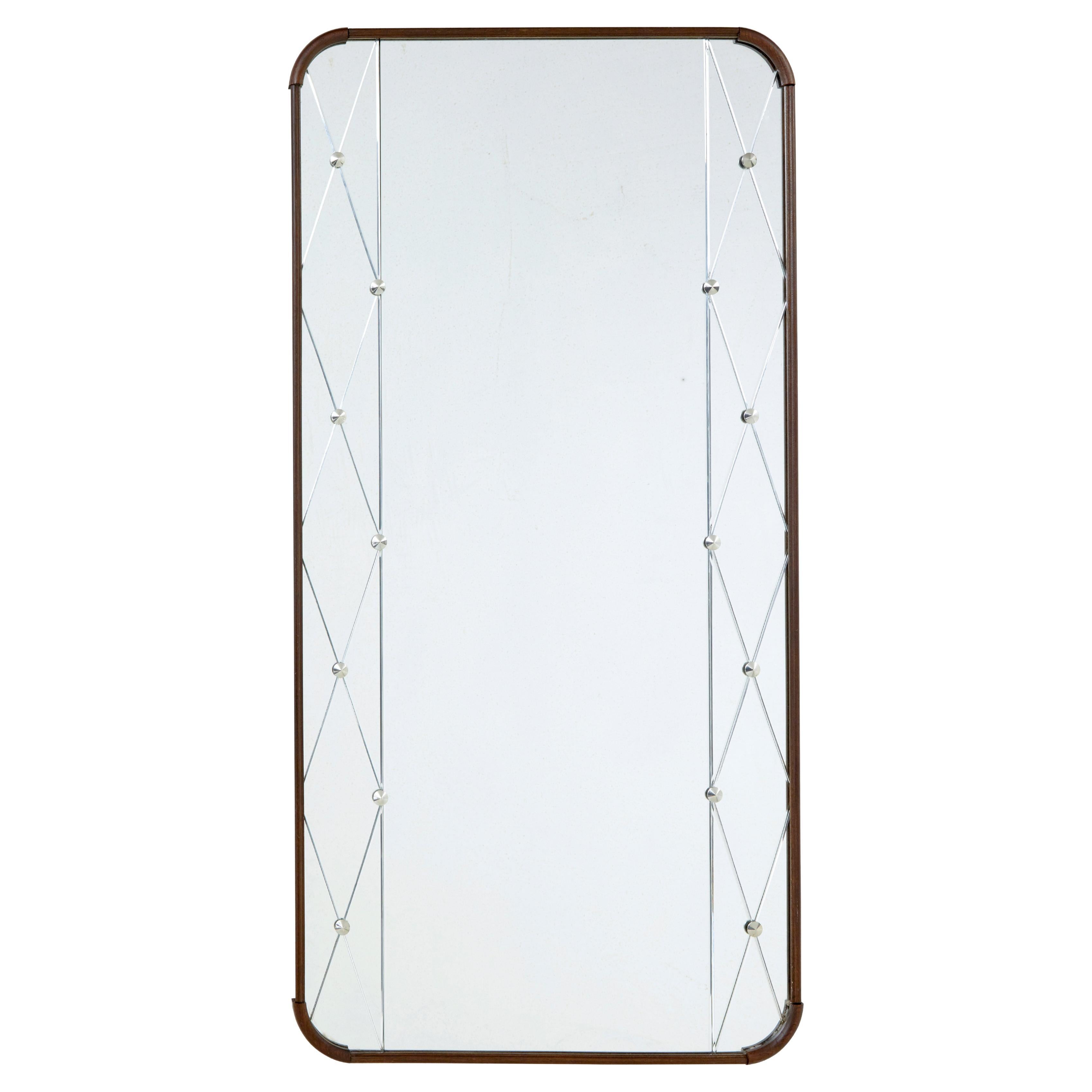 Mid century shaped teak frame Swedish harlequin mirror