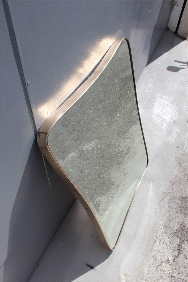Mid-Century Modern Midcentury Shaped Wall Mirror Modern Italian Design Brass Gold Frame