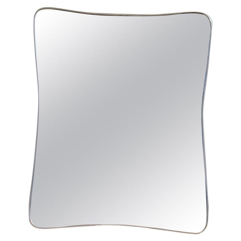 Midcentury Shaped Wall Mirror Modern Italian Design Brass Gold Frame
