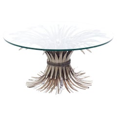 Mid Century Sheaf of Wheat Metal and Glass Coffee Table