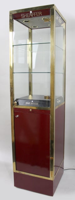 Mid-Century Sheaffer Brass and Glass Illuminated Fountain Pen Retail Display Cab