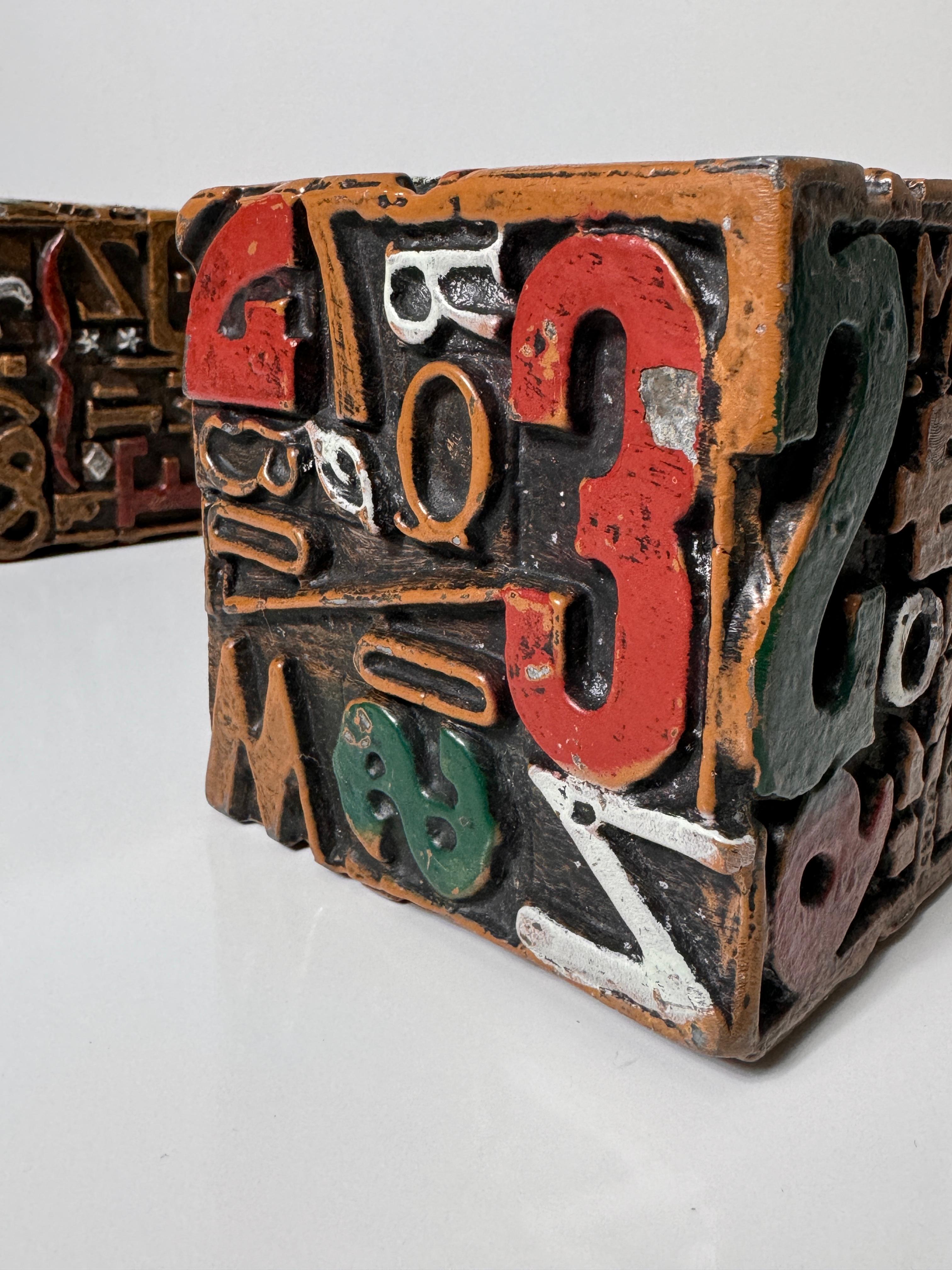 Mid Century Sheldon Rose Alpha Sculpt Cube Letterpress Sculptures Bookends 1960s For Sale 3