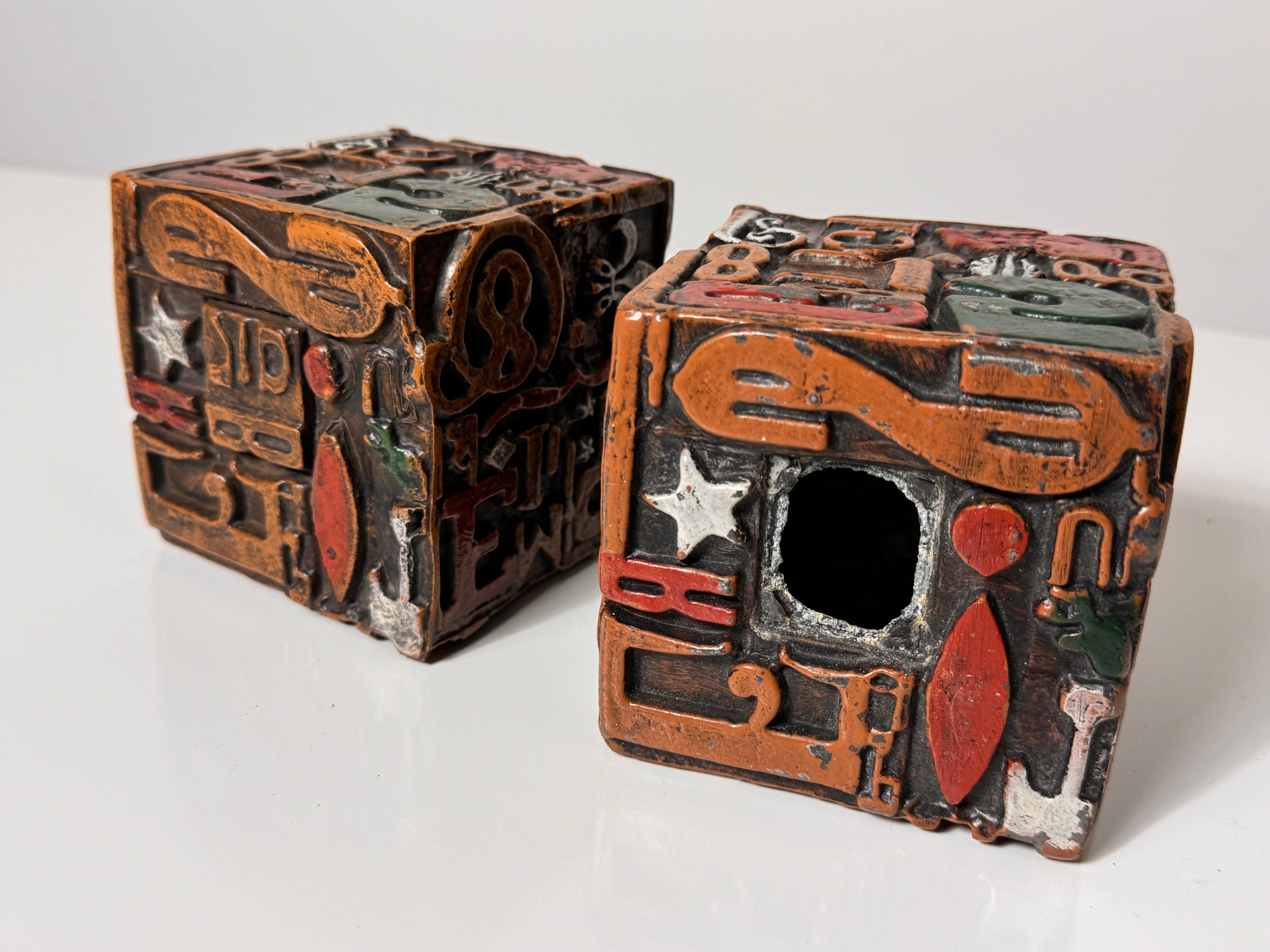 Mid Century Sheldon Rose Alpha Sculpt Cube Letterpress Sculptures Bookends 1960s For Sale 4