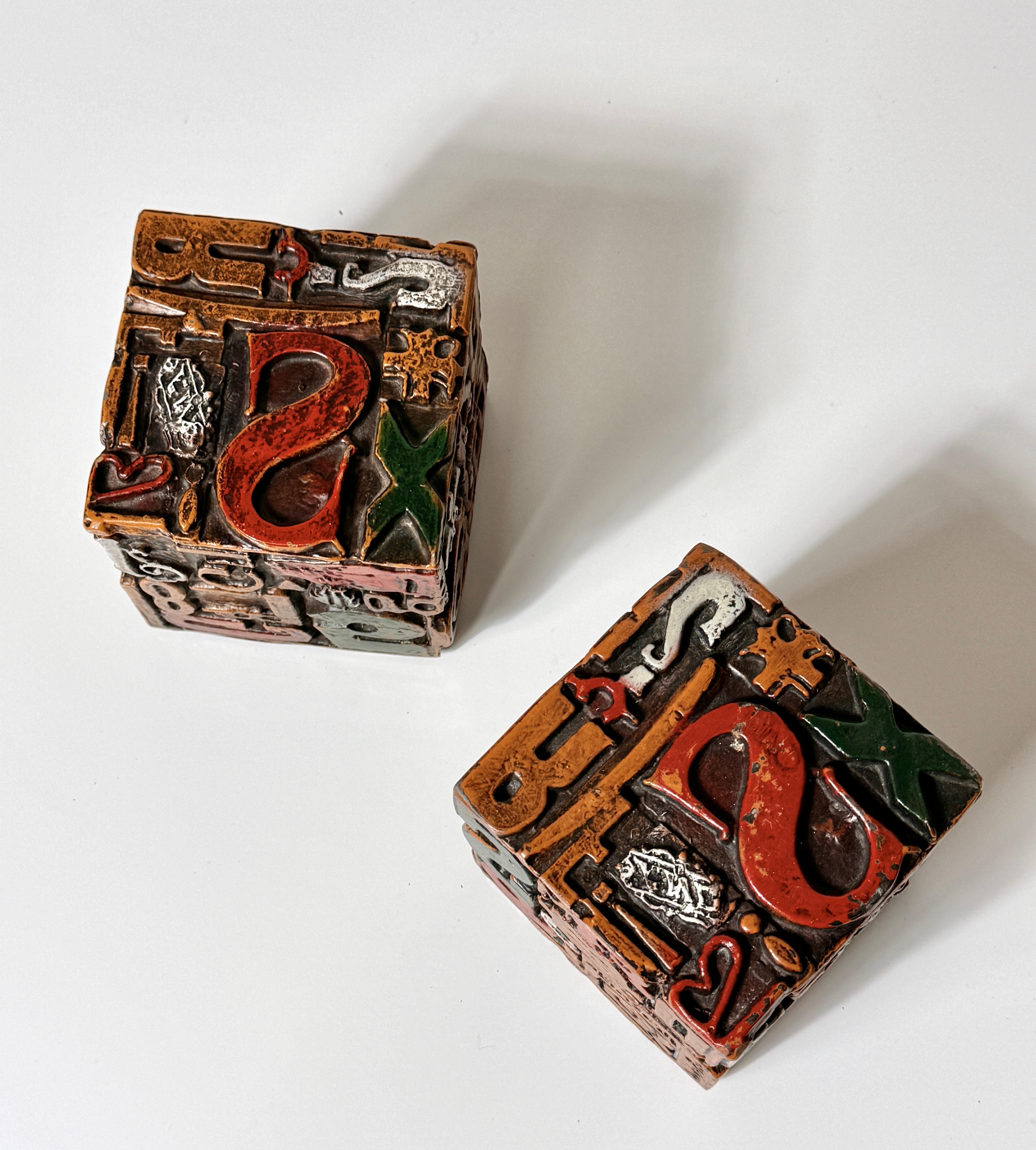 Mid-Century Modern Mid Century Sheldon Rose Alpha Sculpt Cube Letterpress Sculptures Bookends 1960s For Sale