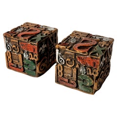 Used Mid Century Sheldon Rose Alpha Sculpt Cube Letterpress Sculptures Bookends 1960s