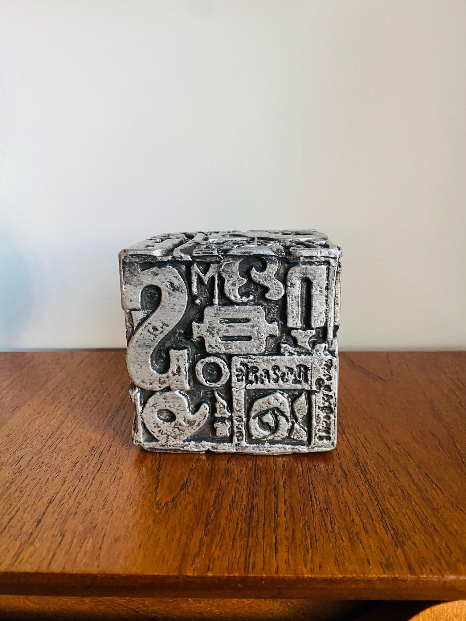 Cast Mid-Century Sheldon Rose AlphaSculpt Typesetter Block Sculpture Bookend For Sale