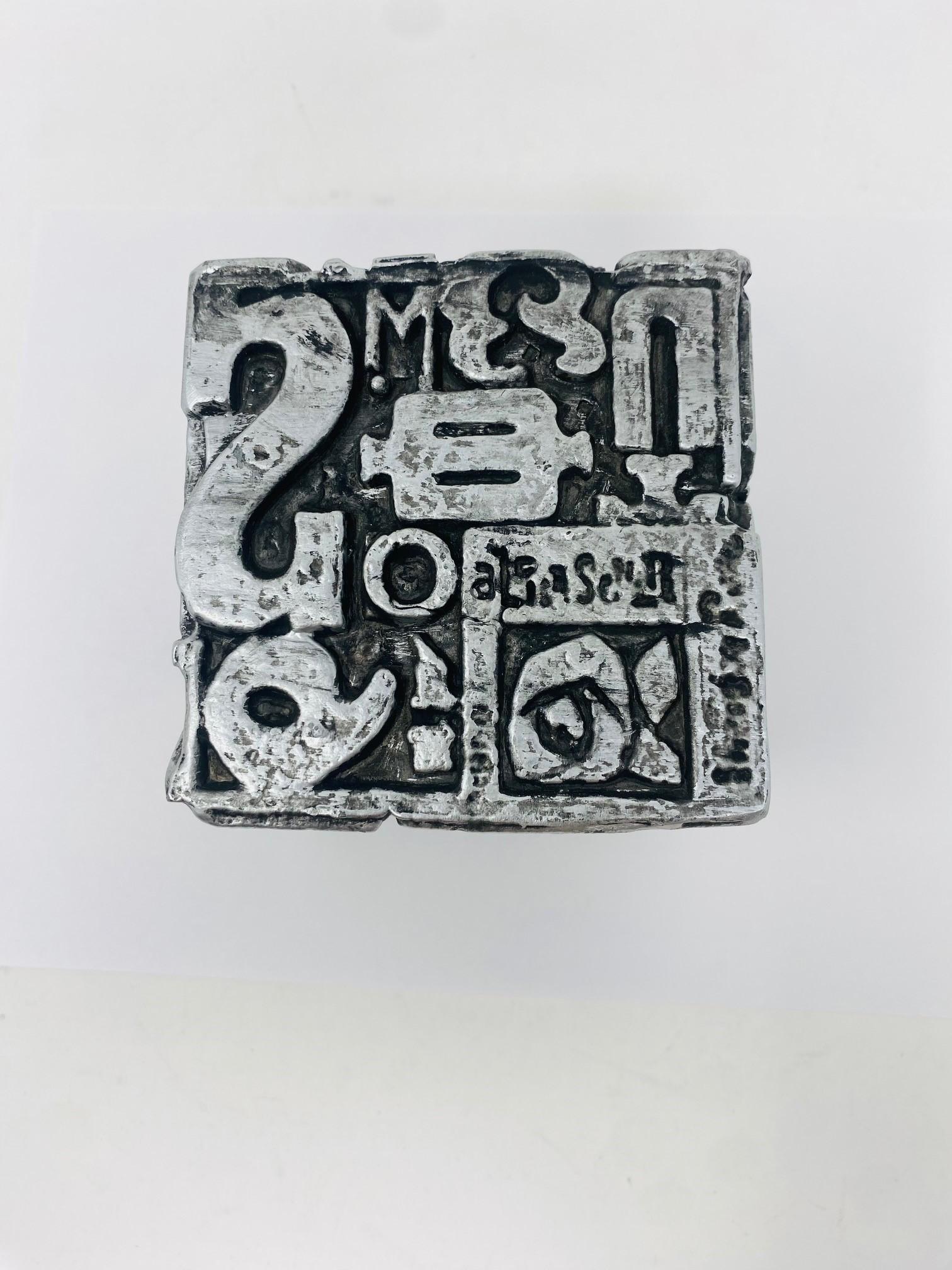 Metal Mid-Century Sheldon Rose AlphaSculpt Typesetter Block Sculpture Bookend For Sale