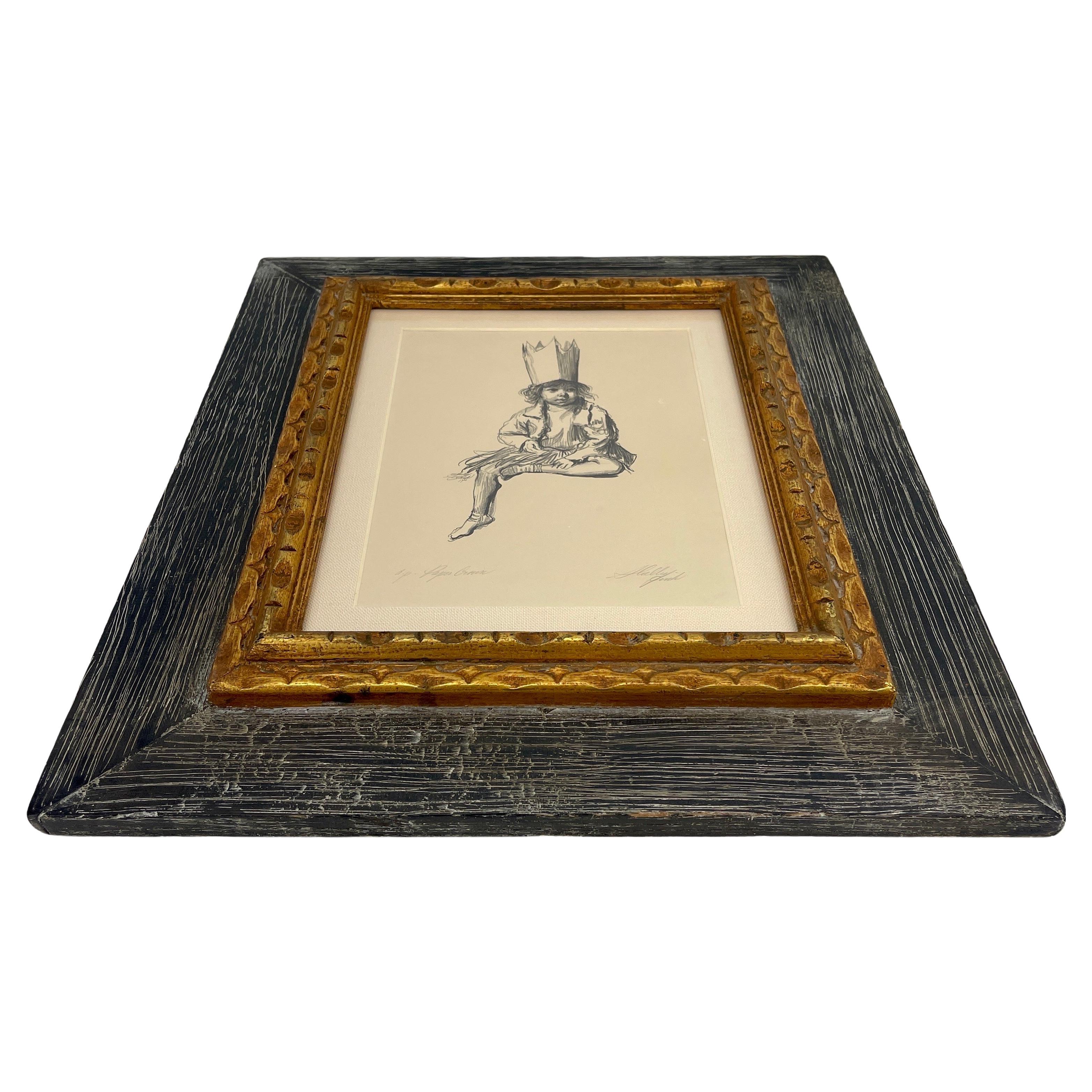 Sheldon Shelly Fink Etching on Paper Titled Paper Crown, Mid-Century Art

Etching on paper, signed, numbered and titled in pencil. Artists proof circa 1966. This particular piece has been framed in a wood frame with gold highlights. Wonderful