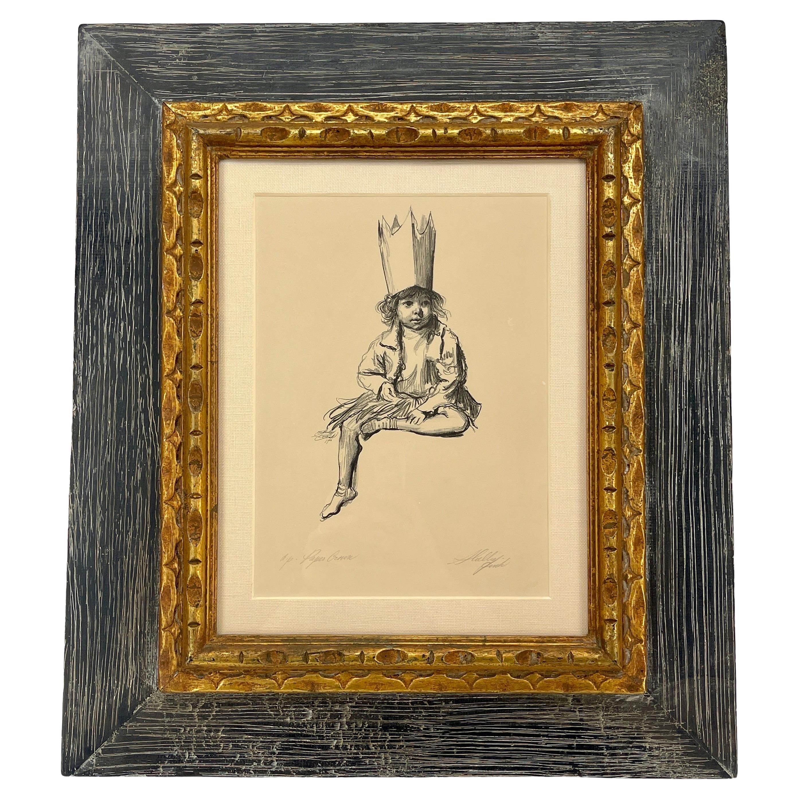 Mid-Century Sheldon Shelly Fink Etching on Paper Titled Paper Crown, circa 1966 For Sale