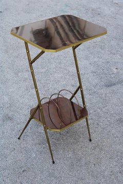 Midcentury Shelf Italian Design Brass Gols Wood Newspapers