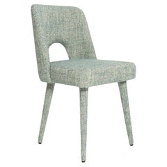 Silla Shell Mid Century en tela de lino azul Arsene de Pierre Frey, años 60