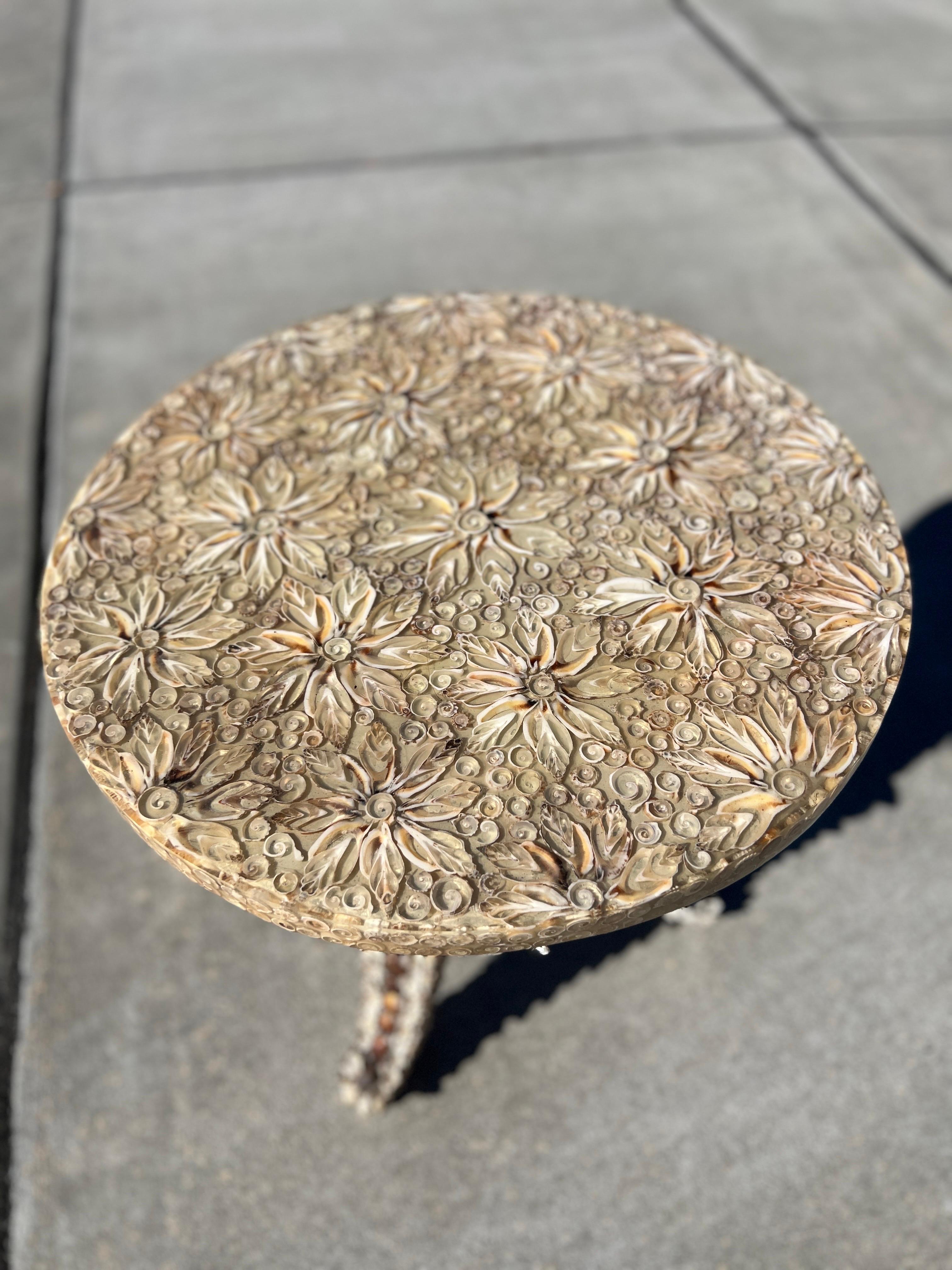 20th Century Mid Century Shell Encrusted Grotto Style Coastal Side Table