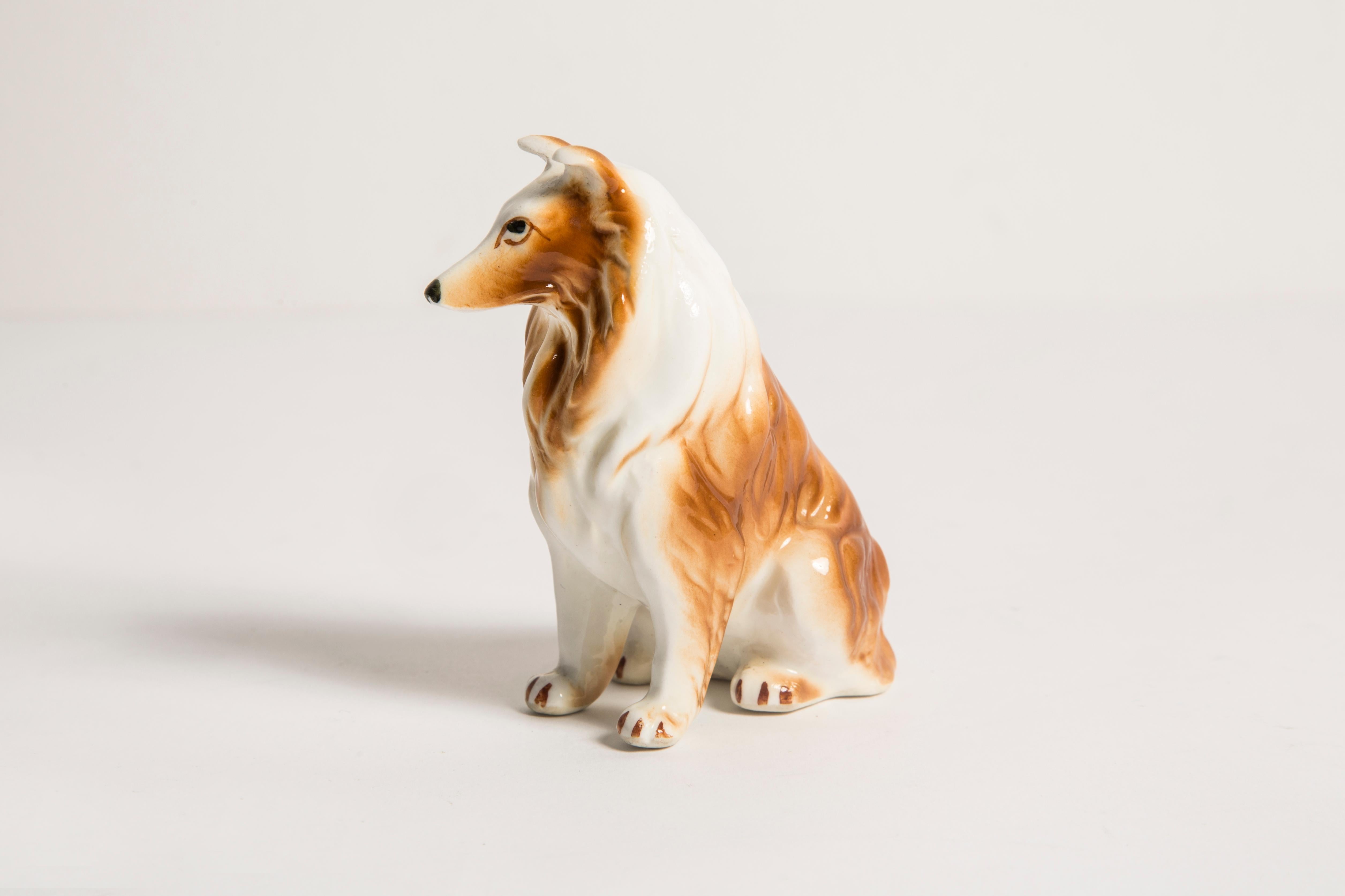 Mid-Century Modern Midcentury Sheltie Shetland Lassie Collie Ceramic Dog Sculpture, Europe, 1960s For Sale