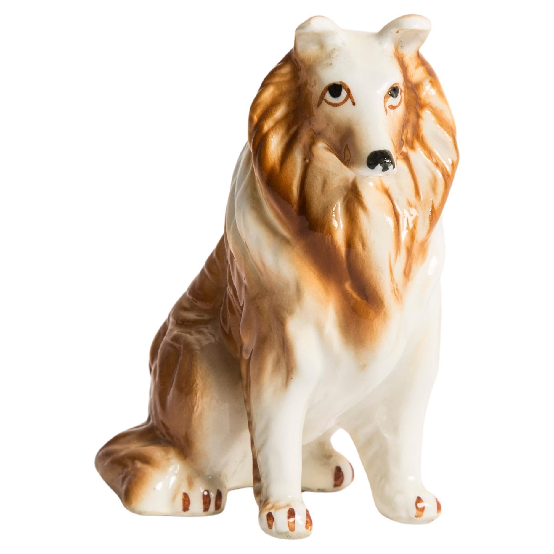 Midcentury Sheltie Shetland Lassie Collie Ceramic Dog Sculpture, Europe, 1960s For Sale