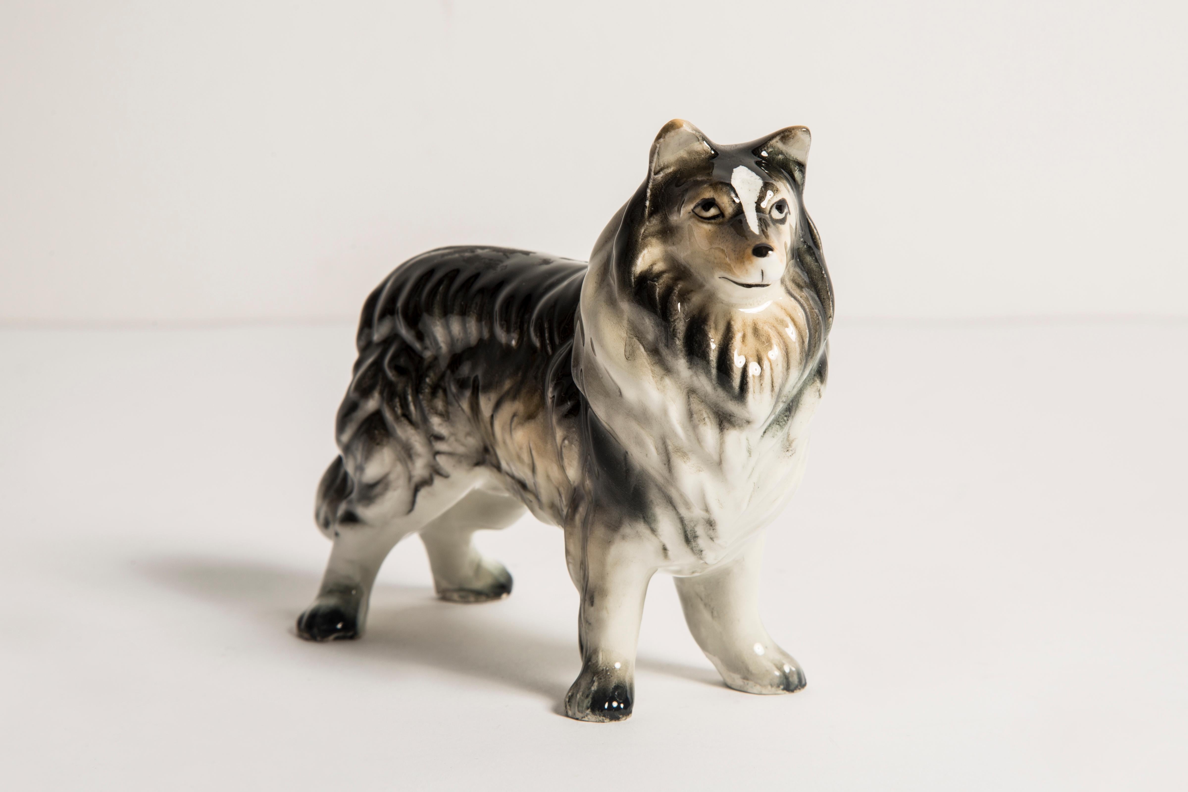 Mid-Century Modern Midcentury Sheltie Shetland Sheepdog Ceramic Dog Sculpture, Europe, 1960s For Sale