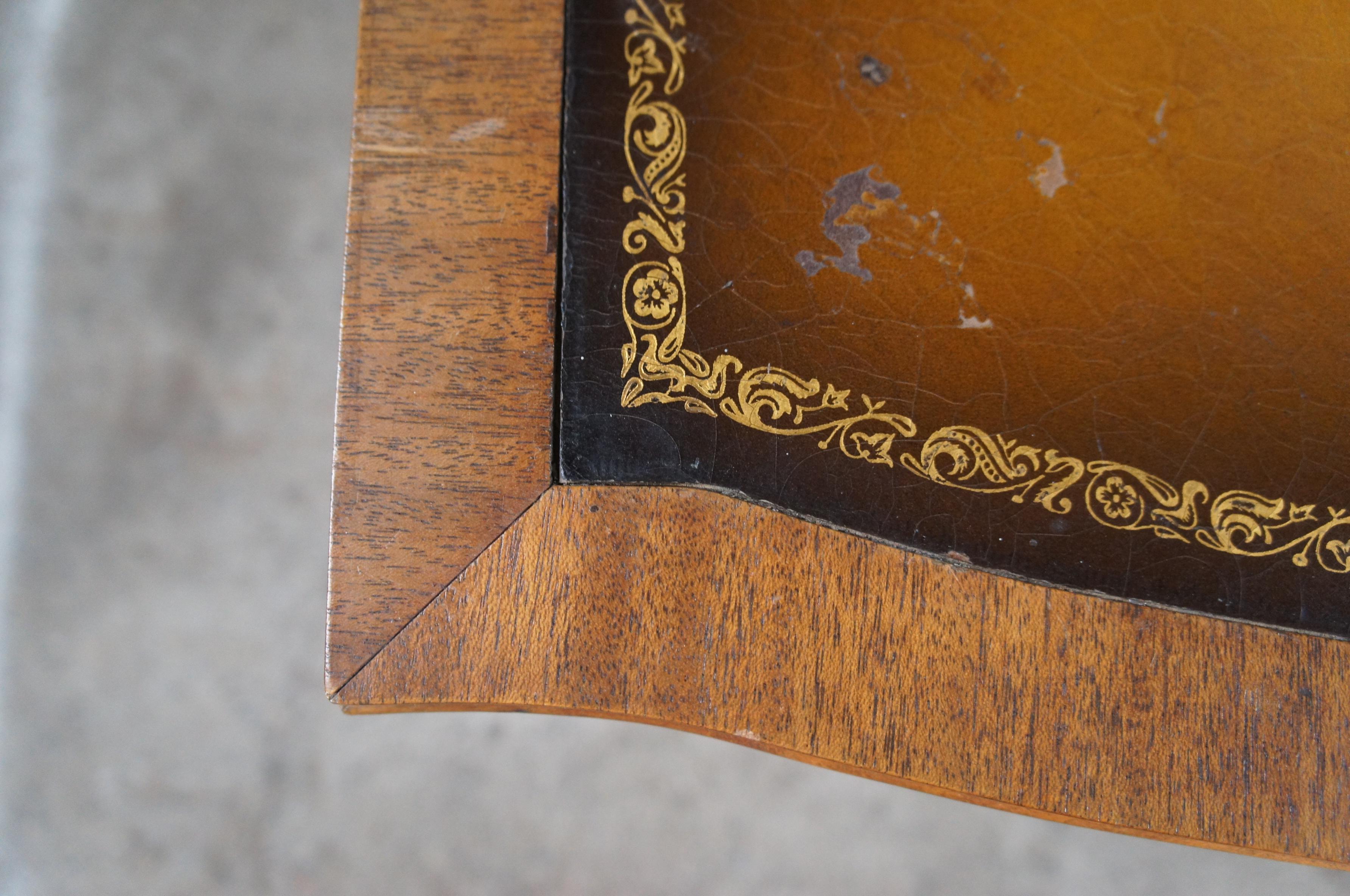 Mid Century Sheraton Style Mahogany Association Tooled Leather Top SideEnd Table For Sale 1