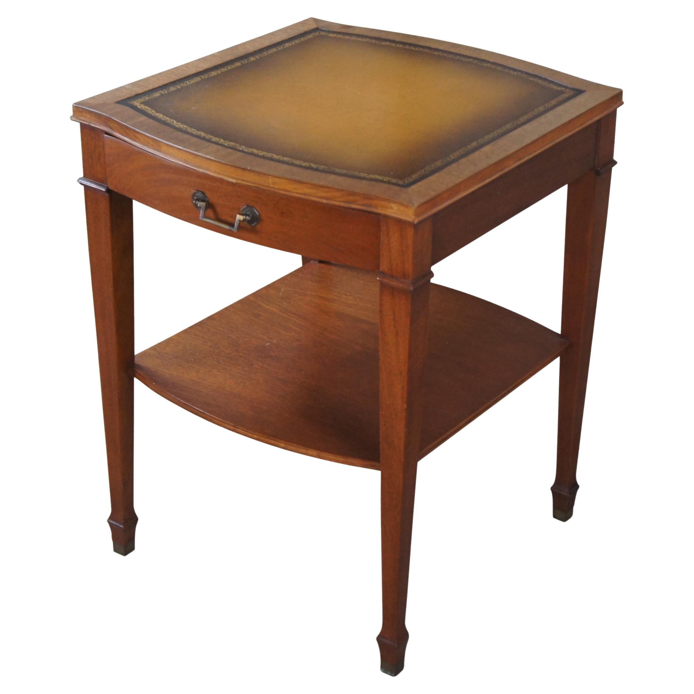 Mid Century Sheraton Style Mahogany Association Tooled Leather Top SideEnd Table