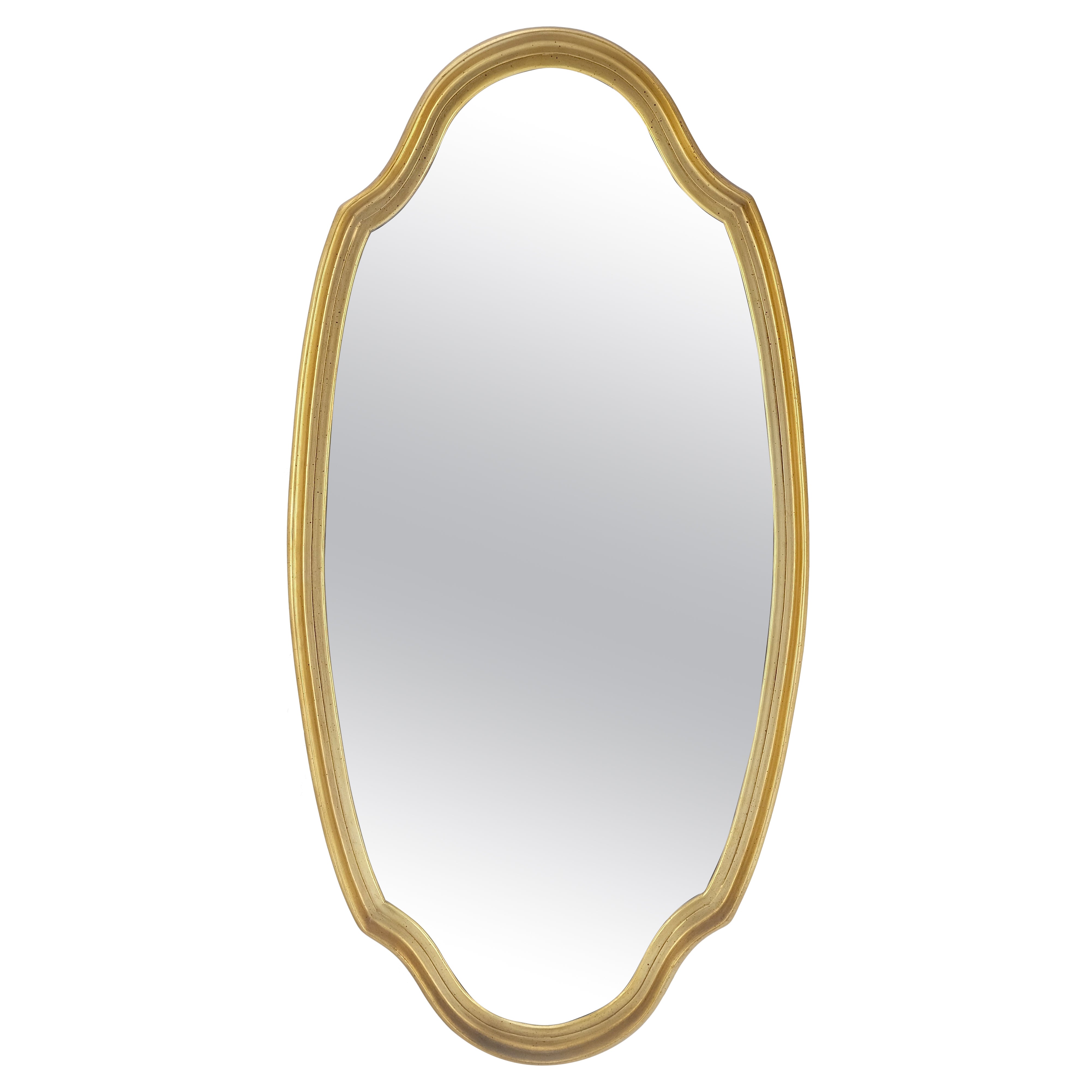 Mid Century Shield Shape Large 22x44 Oval Gold Gilt Leaf Wall Mirror MINT For Sale