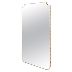 Mid-century Shield Shaped Wall Mirror with a Brass Studded Frame, Italy, 1960s