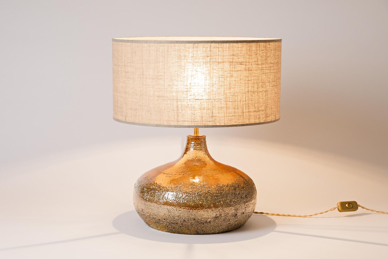 Midcentury Shiny Ceramic Table Lamp by Bessone Vallauris with Gold Glaze Color 1