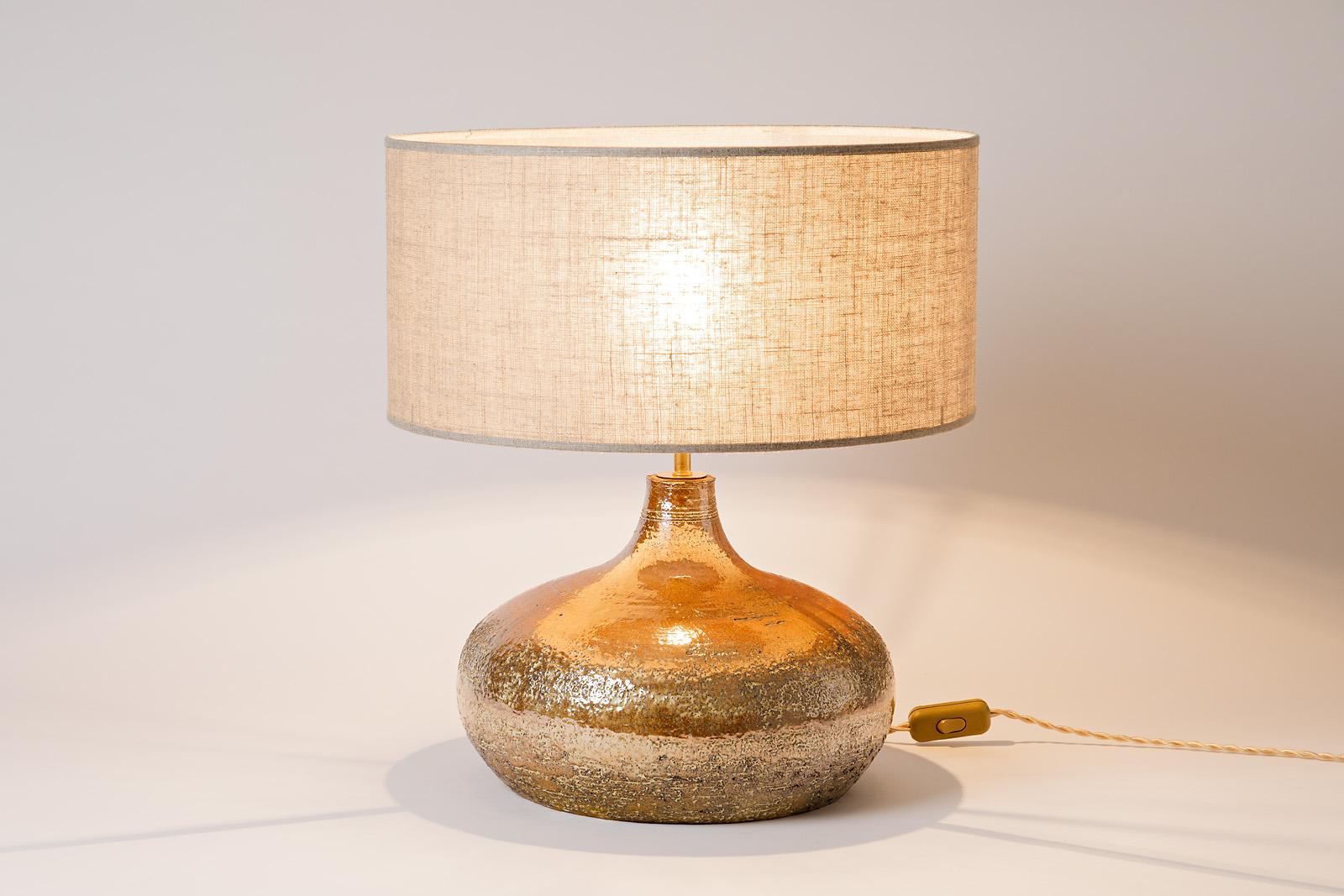 Midcentury Shiny Ceramic Table Lamp by Bessone Vallauris with Gold Glaze Color 2