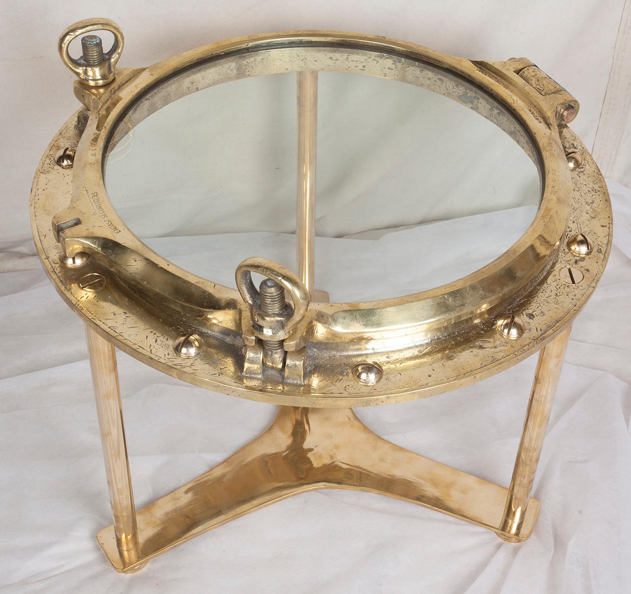Industrial Ship's Brass Porthole Coffee or Side Table by Deborah Lockhart Phillips For Sale