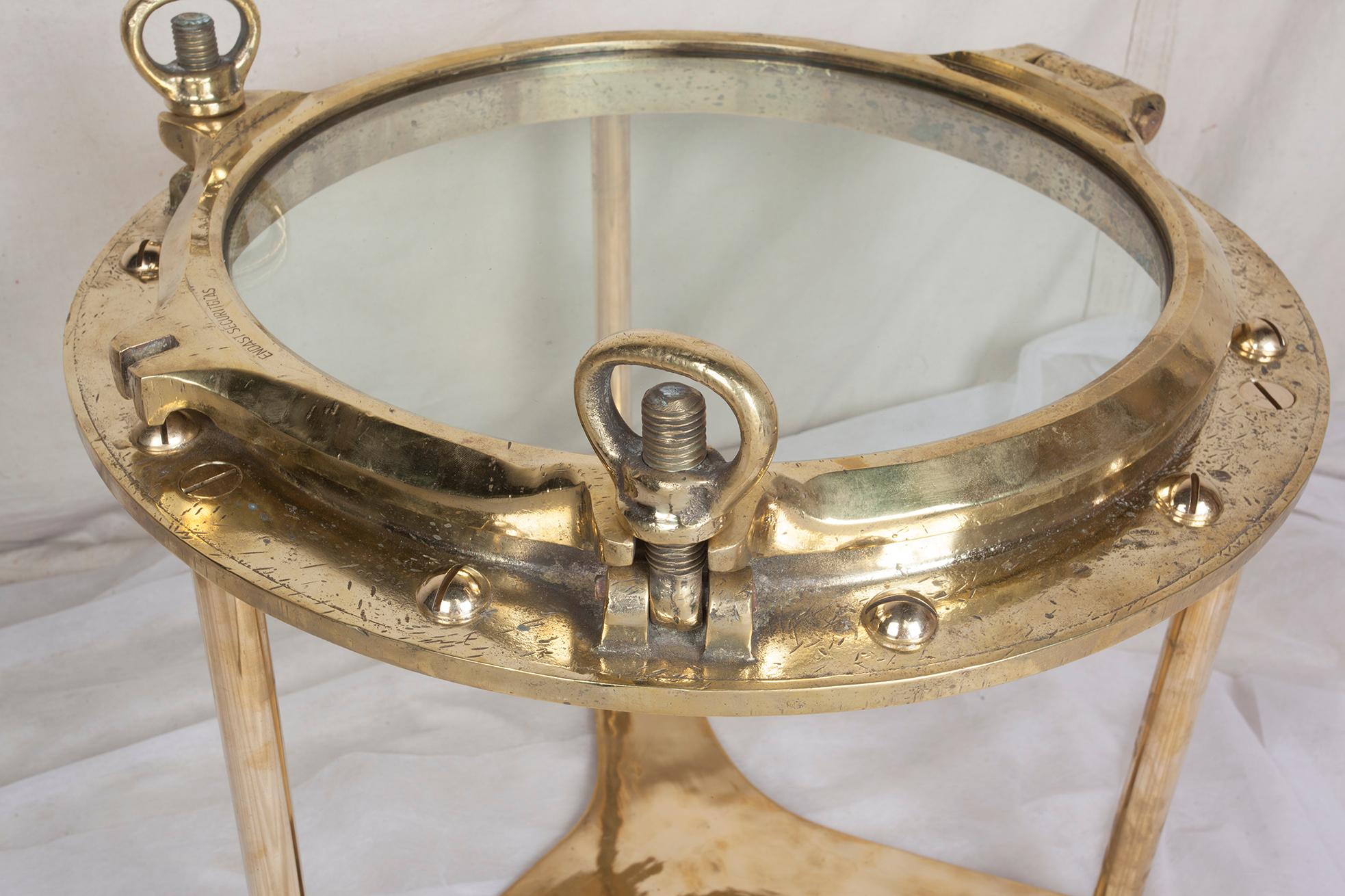 Tempered Ship's Brass Porthole Coffee or Side Table by Deborah Lockhart Phillips For Sale