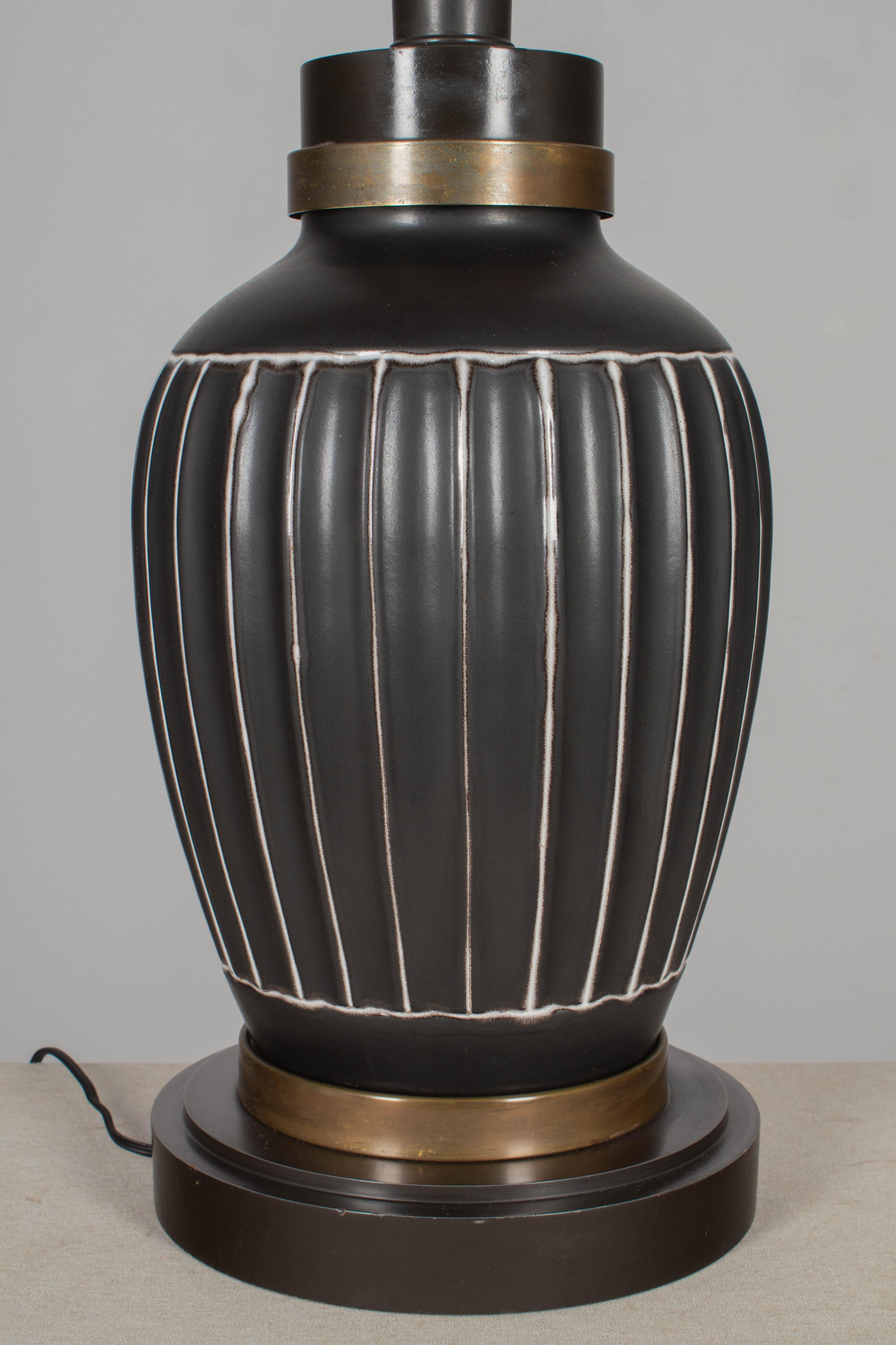 Wood Mid Century Søholm Danish Pottery Lamp For Sale
