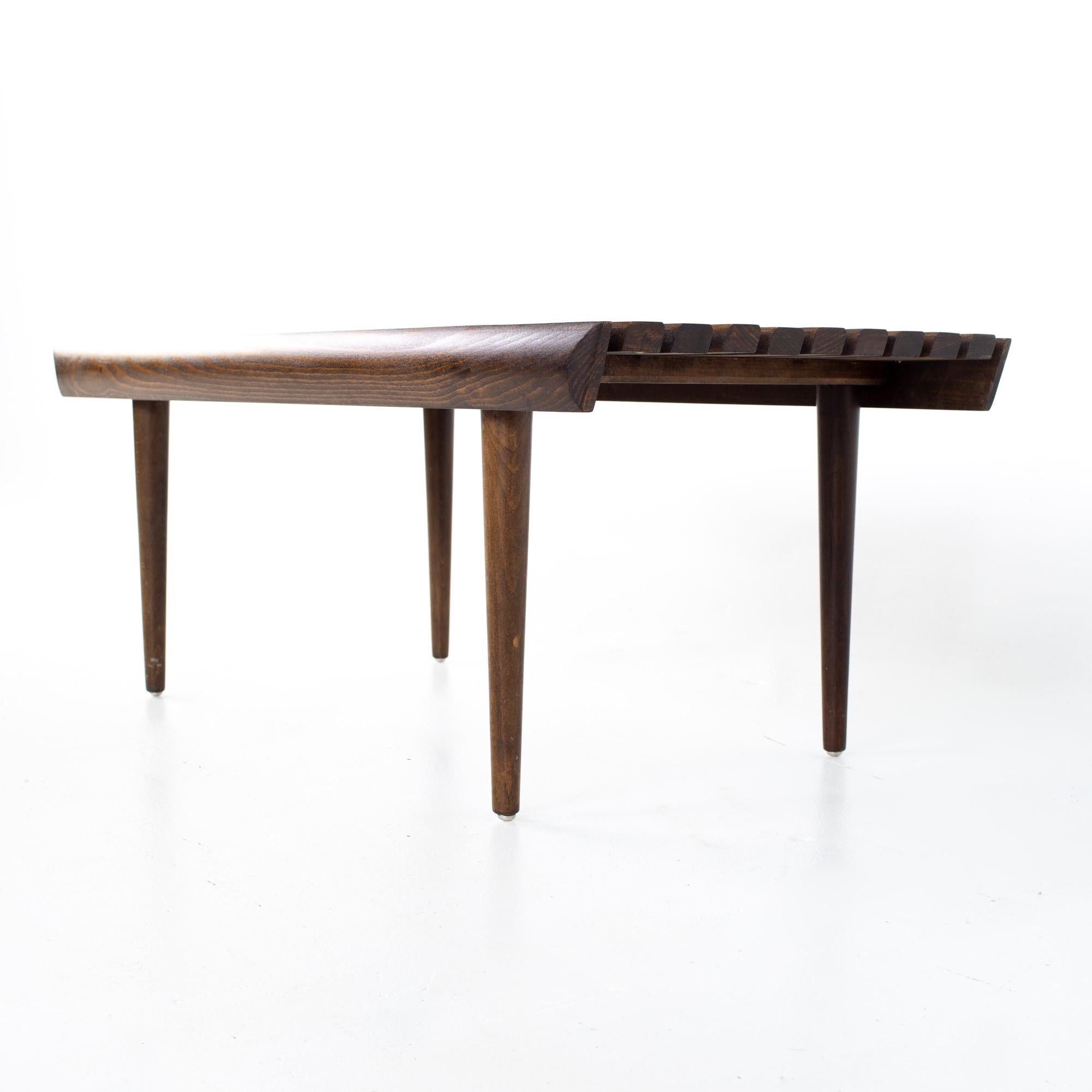 Wood Mid Century Short Slat Bench