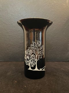 Mid Century Si-an Cristallerie Empoli Italienisches Kunstglas Handmade Jet Black Vase