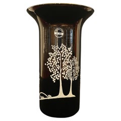 Mid Century Si-an Cristallerie Empoli Italienisches Kunstglas Handmade Jet Black Vase