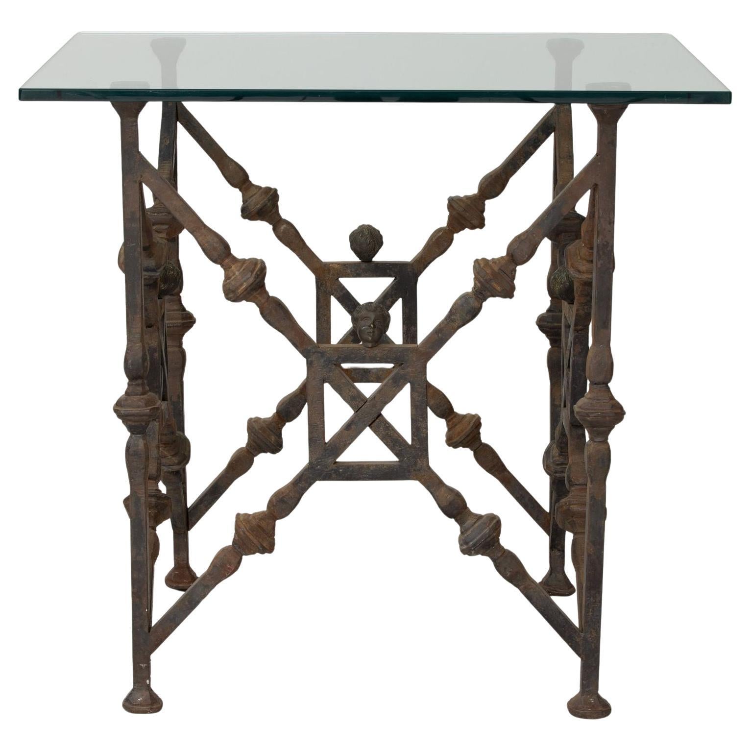 Mid Century Sicilian Cast Iron and Gilt Bronze Side Table with Glass Top