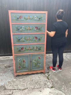 Cassettiera siciliana di metà secolo con decorazioni floreali, anni '50