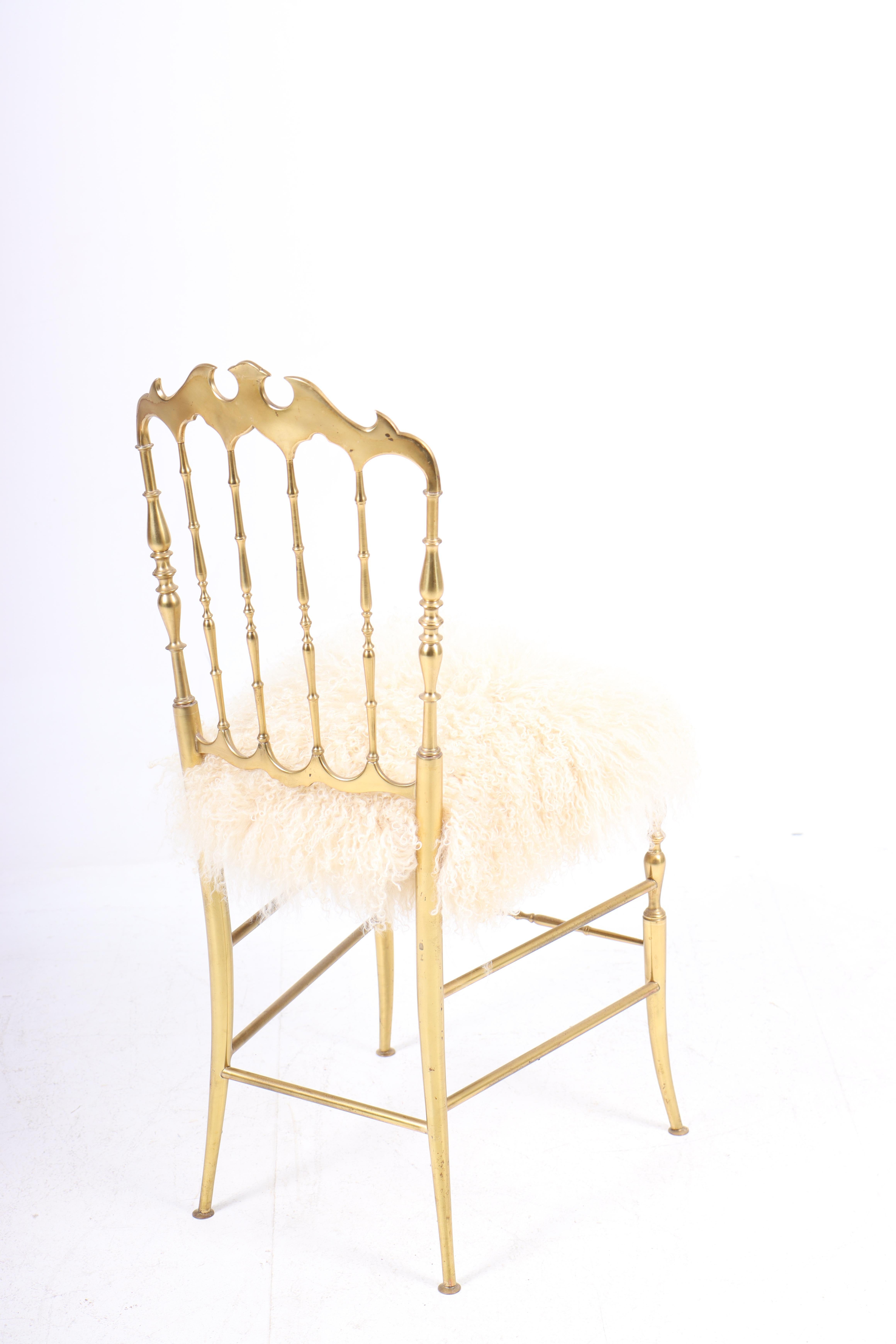 Italian Mid-Century Side Chair in Brass and Sheepskin, Made in Italy, 1950s For Sale