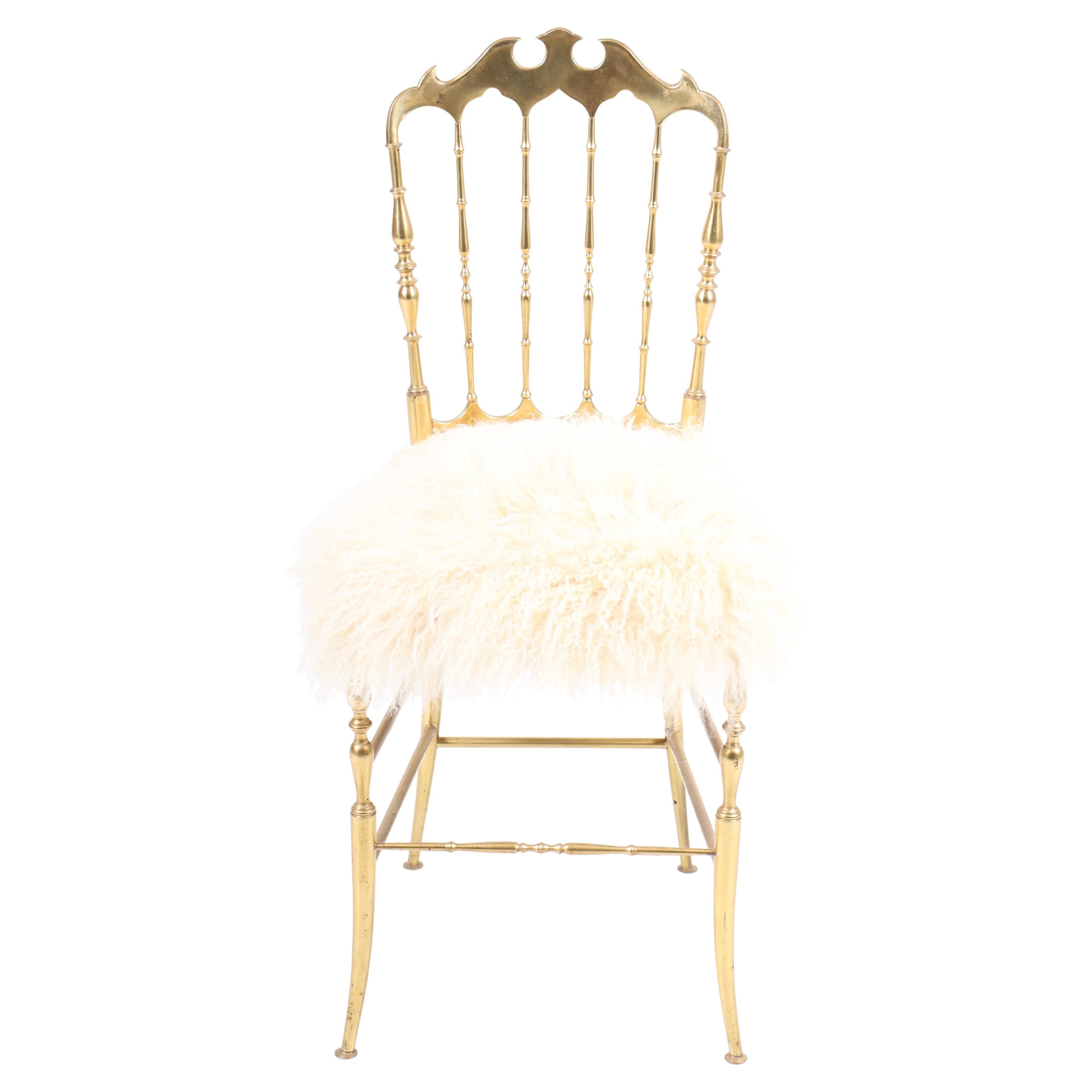 Mid-Century Side Chair in Brass and Sheepskin, Made in Italy, 1950s