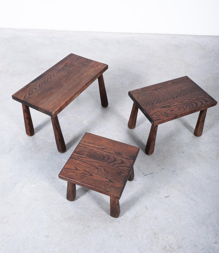 Mid Century Side Nesting Tables Walnut Wood, France, circa 1955 For Sale 5