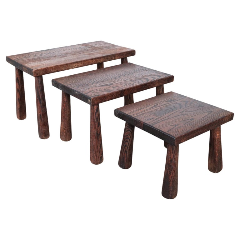 Mid Century Side Nesting Tables Walnut Wood, France, circa 1955 For Sale 8