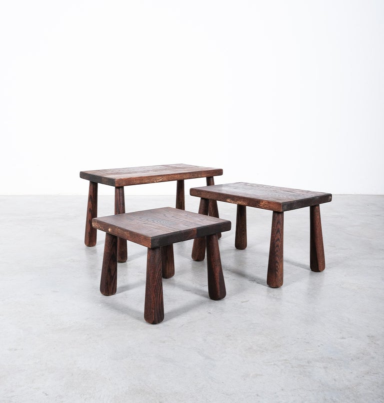 Mid Century Side Nesting Tables Walnut Wood, France, circa 1955 For Sale 1