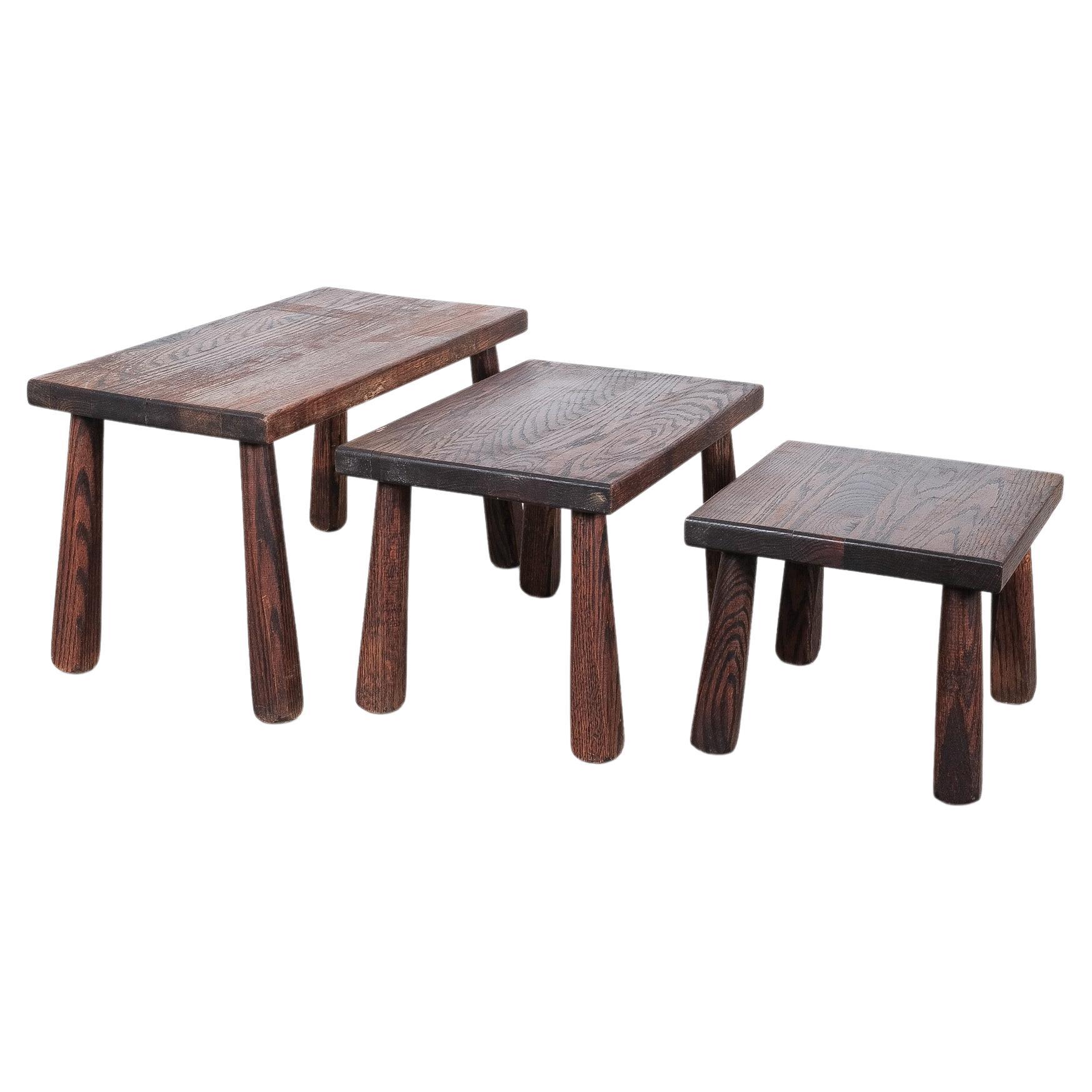 Mid Century Side Nesting Tables Walnut Wood, France, circa 1955