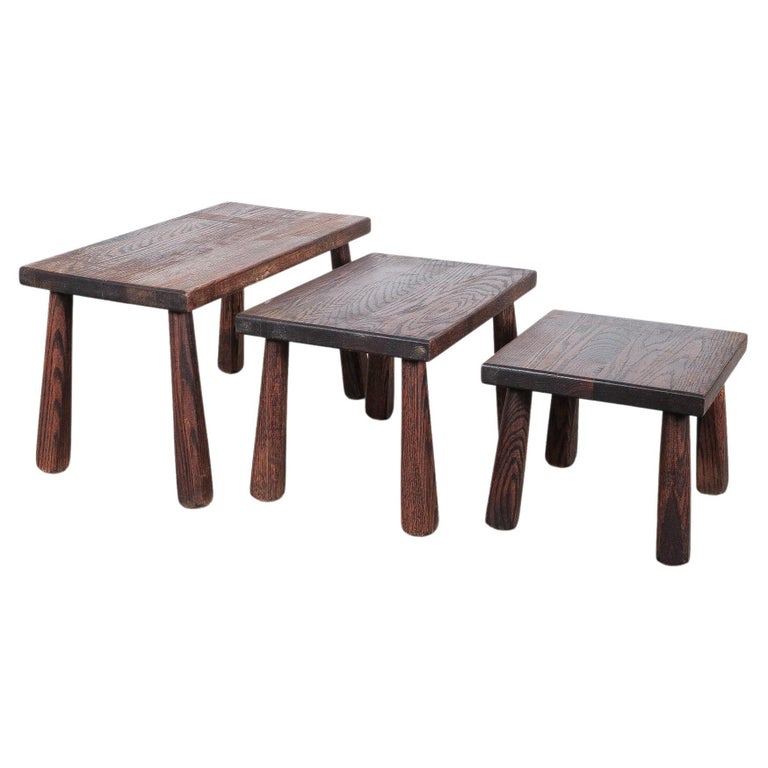 Mid Century Side Nesting Tables Walnut Wood, France, circa 1955 For Sale
