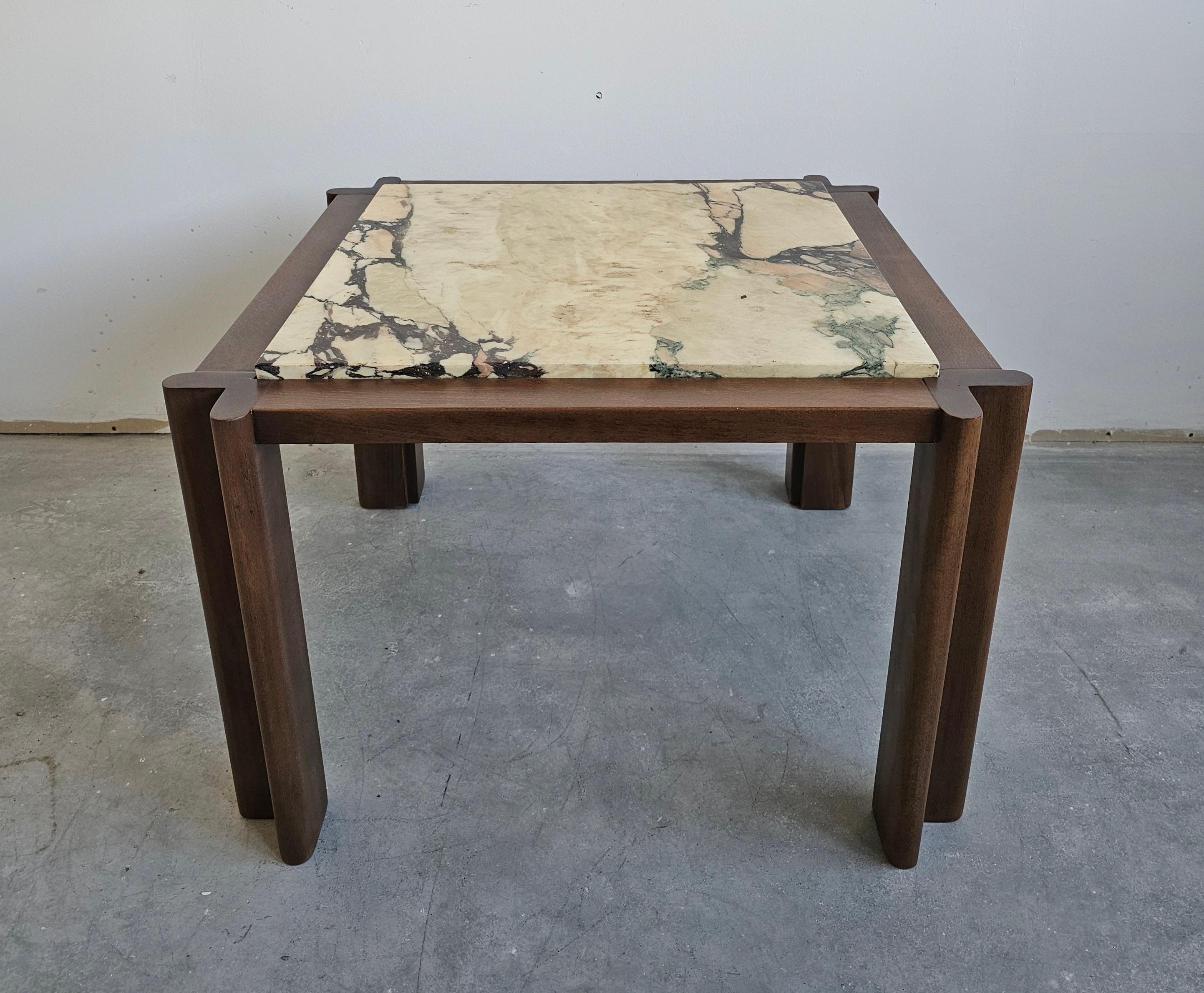 Mid-Century Modern Mid Century Side or Coffee Table done in beech with Calacatta Viola marble