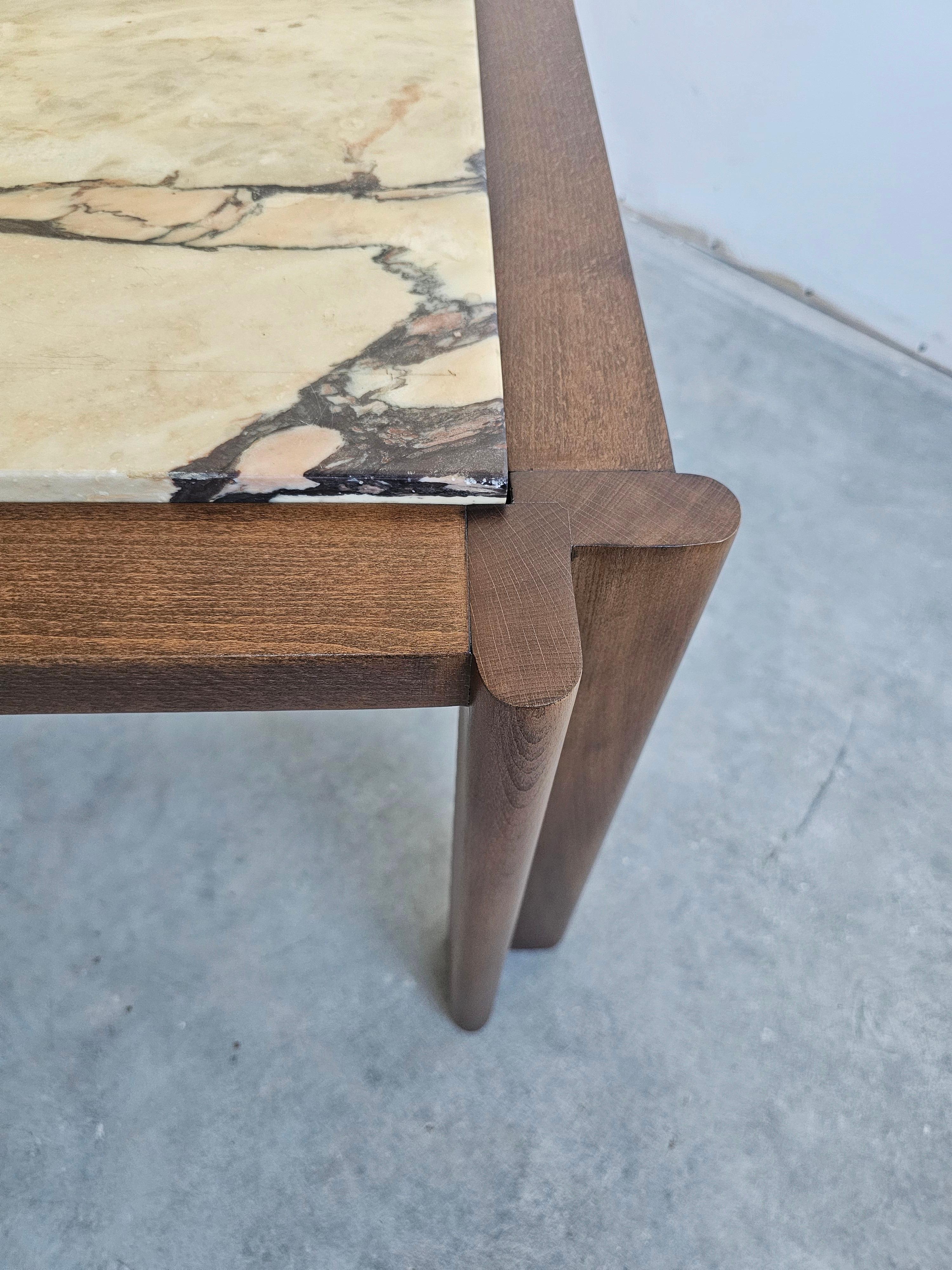 Late 20th Century Mid Century Side or Coffee Table done in beech with Calacatta Viola marble
