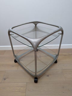 Mid Century Side Table by Lorenzo Burchiellaro in Aluminium with Glass Shelves